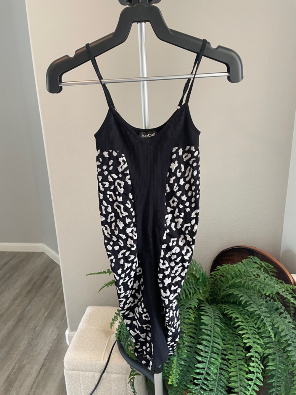 bebe Black Dress with White Leopard Panels